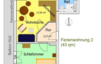 Grundriss der Ferienwohnung 2 im Gästehaus Salzgau